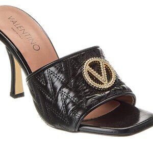 VALENTINO Venere Metallic Quilted Black Leather High Heel Sandals